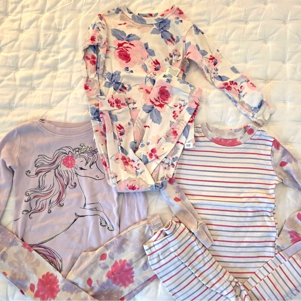 GAP/Kirkland 100% Cotton Toddler Girls Unicorn & Floral Pajama Set - 3 Pairs